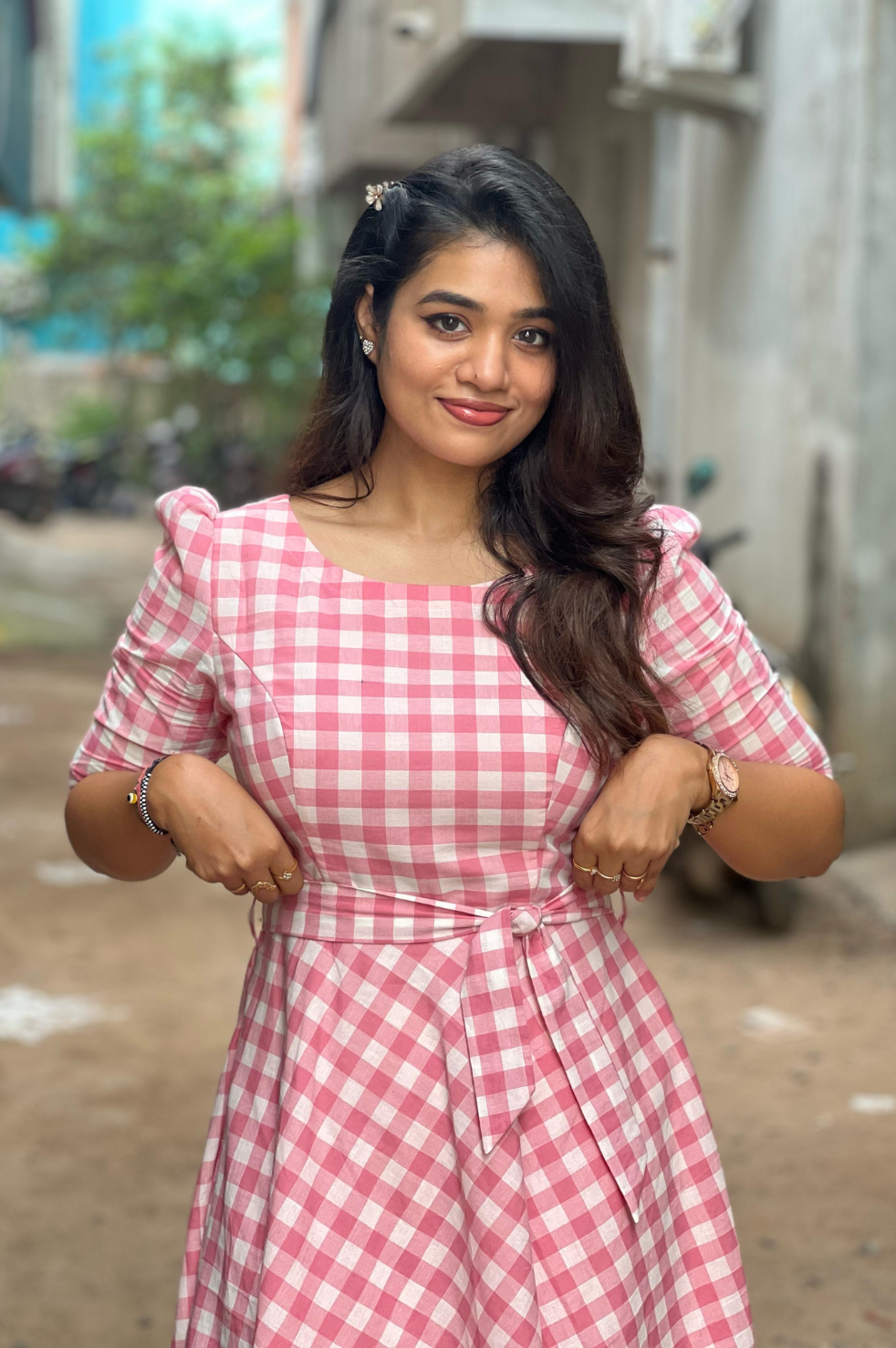 Zara - Pink checked cotton gown