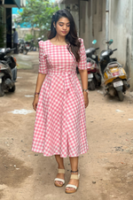 Zara - Pink checked cotton gown