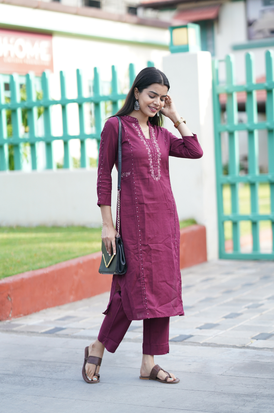 LISHA - Maroon Cotton Kurti set