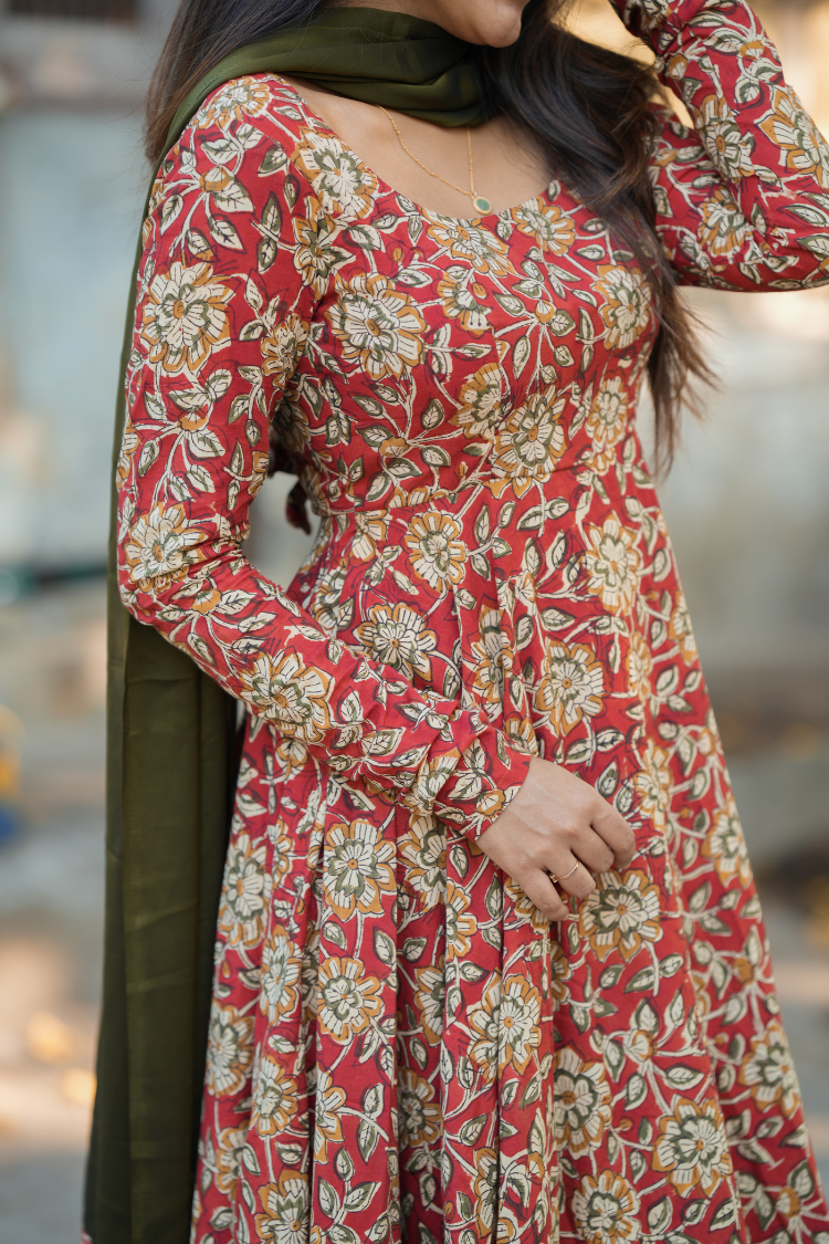 Kalamkari - Anarkali with full sleeve with gathers