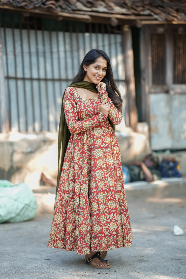 Kalamkari - Anarkali with full sleeve with gathers